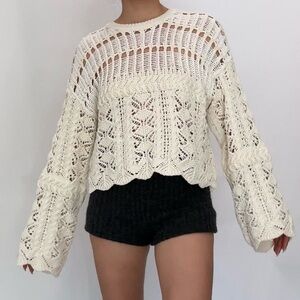 Zara Cream Open Knit Cropped Sweater